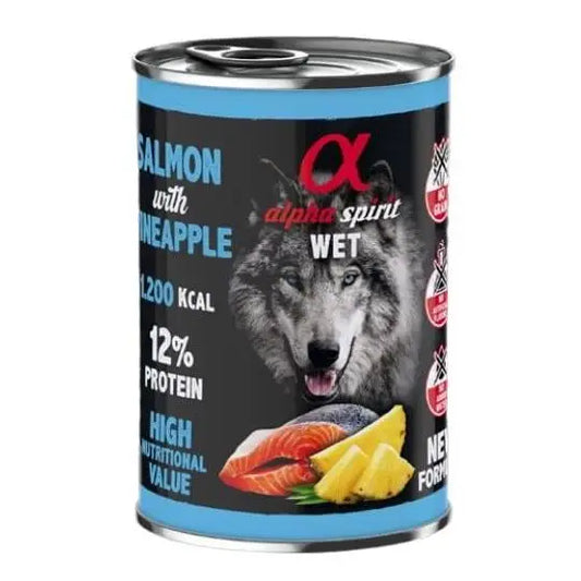 Comida húmeda para perros Alpha Spirit Grain Free Salmón y Piña Latas 400g [Lista de 6 Unidades]