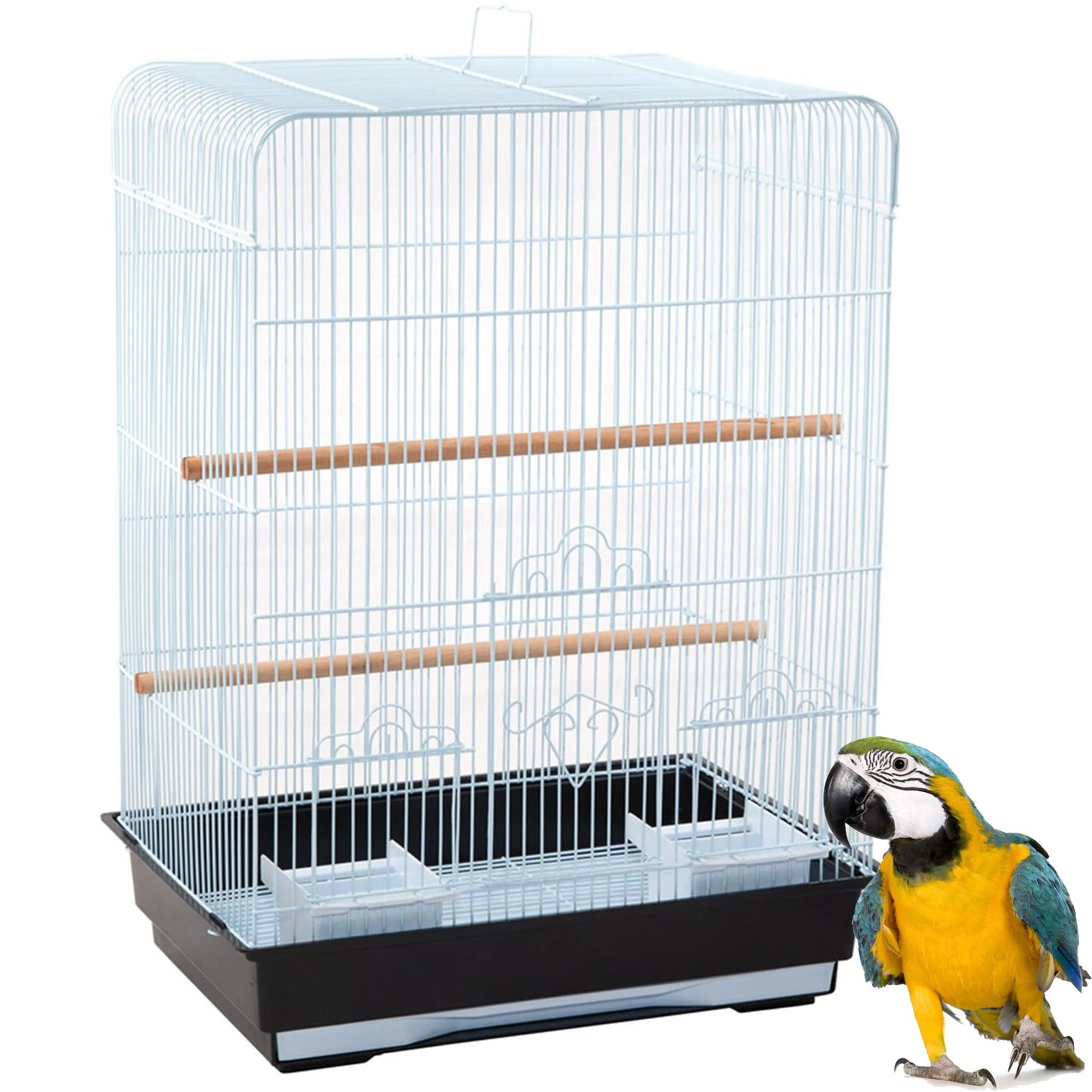 Jaula para aves BPS-1211 – Para canarios, periquitos y otras aves pequeñas, incluye bebedero, comedero y percha de descanso – Color aleatorio