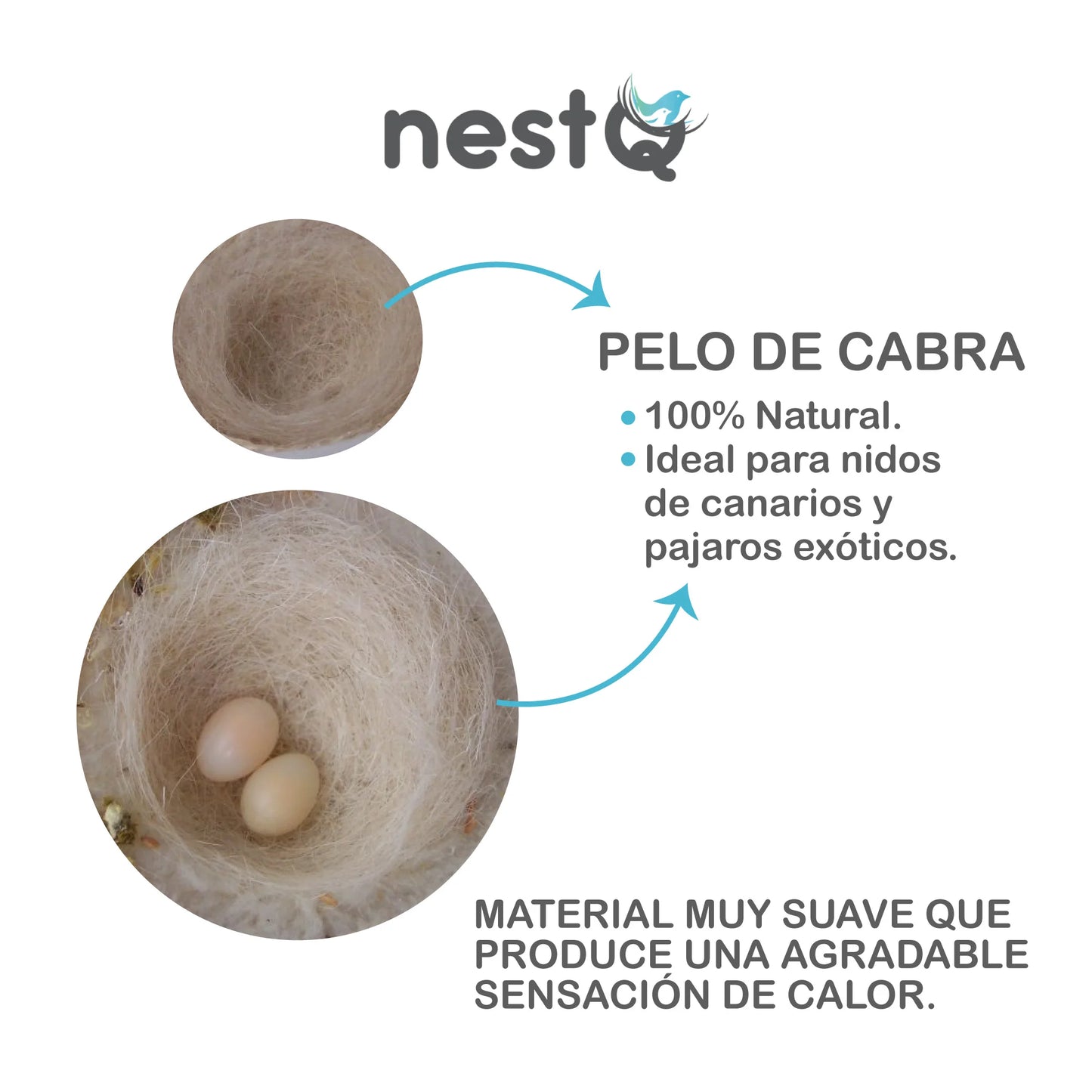 Nestq Fibra Natural de Pelo de Cabra 200 gramos – Accesorio para Nidos de Aves y Aves Exóticas