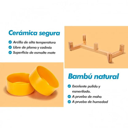 Edipets Comedero Doble Cerámico para Perros con Base de Bambú Logrado