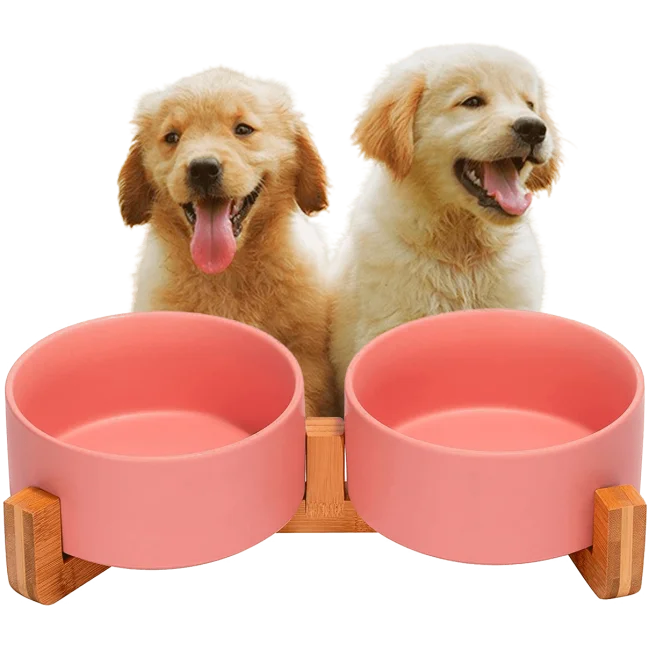 Edipets Comedero Doble Cerámico para Perros con Base de Bambú Logrado