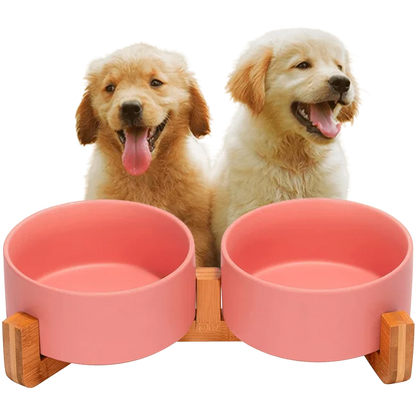 Edipets Comedero Doble Cerámico para Perros con Base de Bambú Logrado