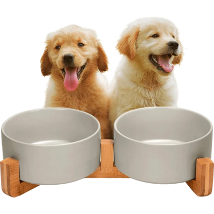 Edipets Comedero Doble Cerámico para Perros con Base de Bambú Logrado