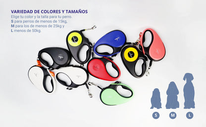 Correa retráctil extensible para perros de 5 metros con botón de pausa y bloqueo