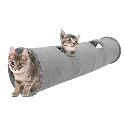 Túnel para gatos, juguete para gatos, túnel de juego de 2 agujeros, tienda de campaña plegable con forro polar, juguete para gatitos, conejos, animales.