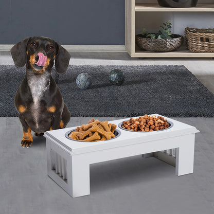 Comedero Elevado para Perros PawHut con Soporte y 2 Cuencos Extraíbles Acero Inoxidable 44x24x15 cm Blanco