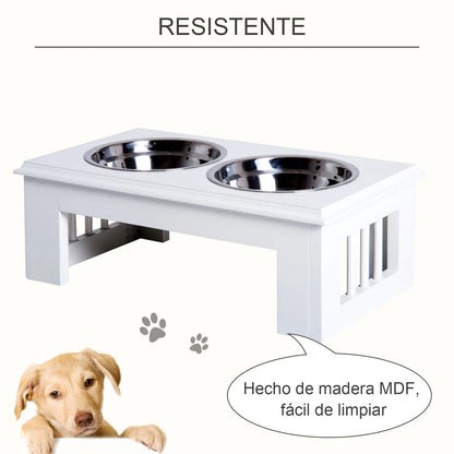 Comedero Elevado para Perros PawHut con Soporte y 2 Cuencos Extraíbles Acero Inoxidable 44x24x15 cm Blanco