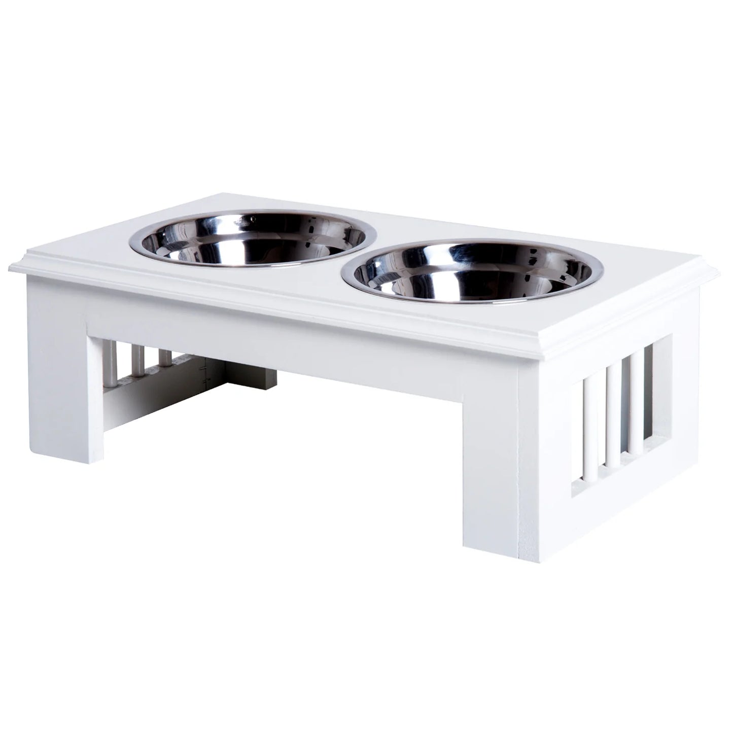 Comedero Elevado para Perros PawHut con Soporte y 2 Cuencos Extraíbles Acero Inoxidable 44x24x15 cm Blanco
