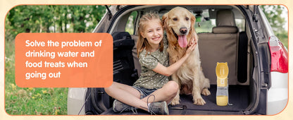 Botella de agua PET de 250 ml, bebedero portátil para perros con recipiente para comida de 180 g. Logrado