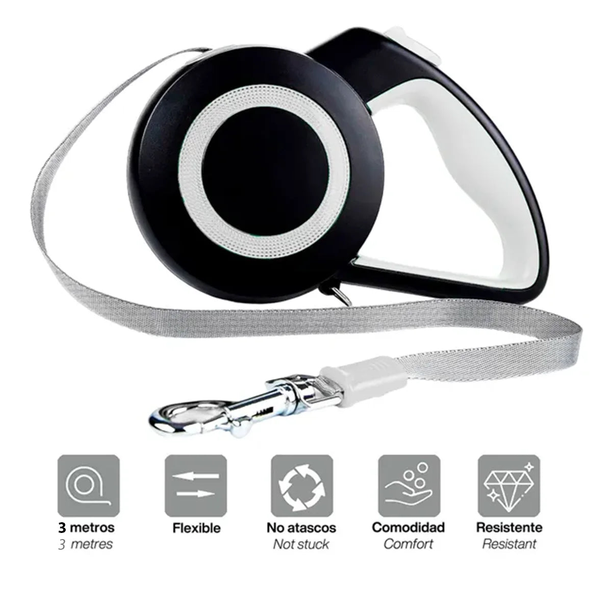 Correa Extensible 3mts con Función Retráctil máx 15 kg-Correa Extensible Retráctil 3 mts para Perros hasta 15 kg Peso máx-Yommy