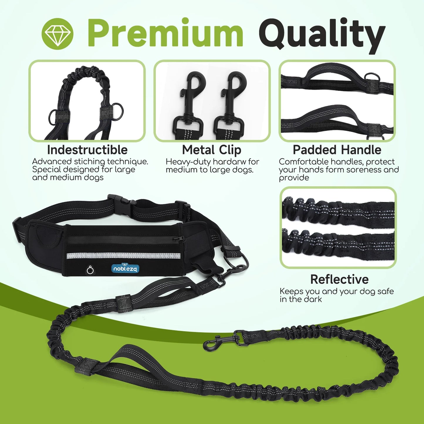 Correa elástica de bolsillo para perros, manos libres, correa retráctil con doble cuerda elástica.