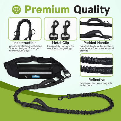 Correa elástica de bolsillo para perros, manos libres, correa retráctil con doble cuerda elástica.