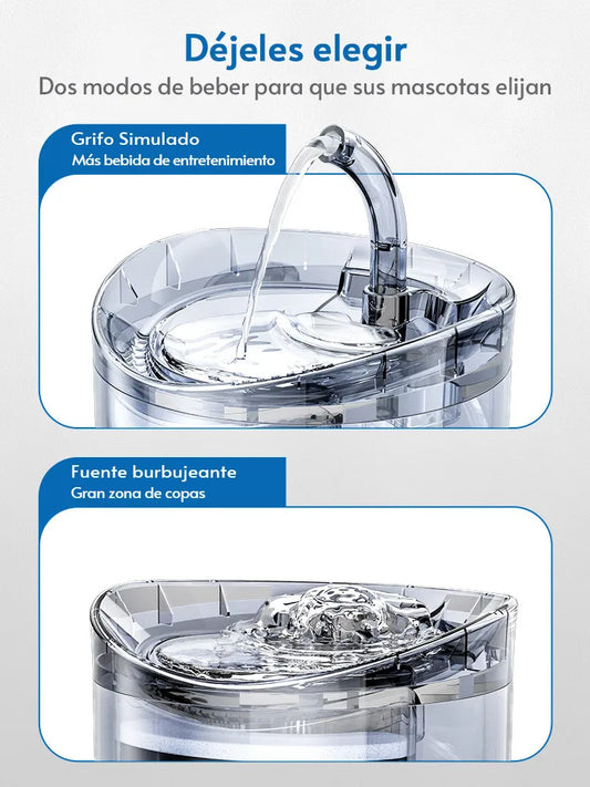 Fuente de agua automática DownyPaws de 2 l para gatos con grifo, dispensador de agua para perros, bebedero con filtro transparente y sensor para mascotas.