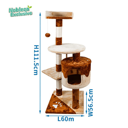 Árbol rascador para gatos, poste rascador para gatos. Medidas: 60 x 56,5 x 111,5 cm. Color: beige/marrón.