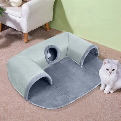 Túnel para gatos de interior, camas extraíbles, lavables, cueva para gatos en forma de U, suministros para mascotas, sofá de temporada con pelota de peluche.