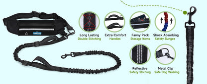 Correa elástica de bolsillo para perros, manos libres, correa retráctil con doble cuerda elástica.