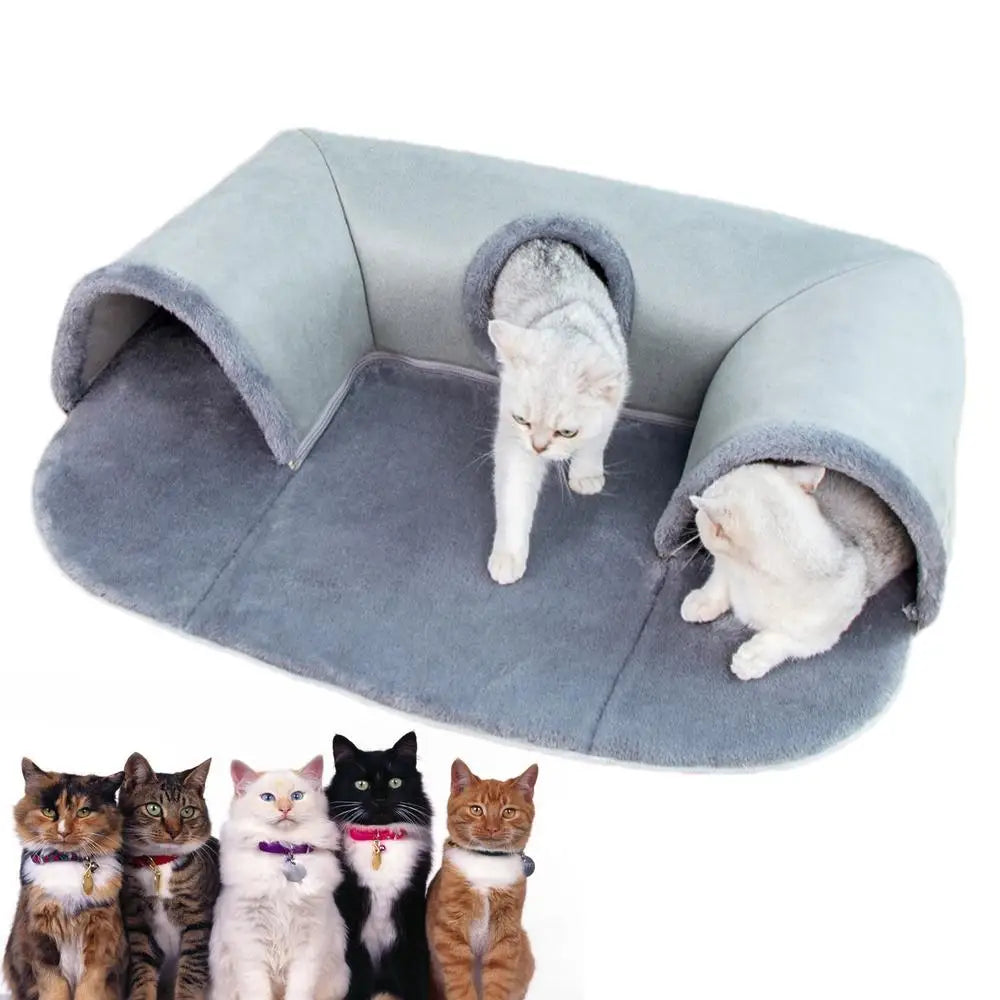 Túnel para gatos de interior, camas extraíbles, lavables, cueva para gatos en forma de U, suministros para mascotas, sofá de temporada con pelota de peluche.