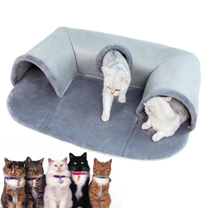 Túnel para gatos de interior, camas extraíbles, lavables, cueva para gatos en forma de U, suministros para mascotas, sofá de temporada con pelota de peluche.