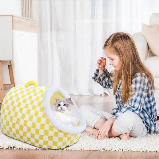 Cueva para gatos de interior, cama cueva para gatos medianos y grandes, cómoda pantufla para mascotas de interior, acogedora cama escondida para mascotas, linda cama cubierta para gatos con