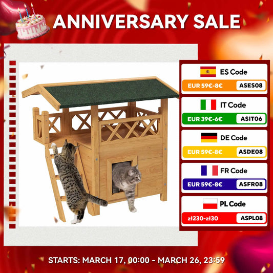 Casa para gatos de madera PawHut 77x50x73 cm con techo de asfalto Escalera natural