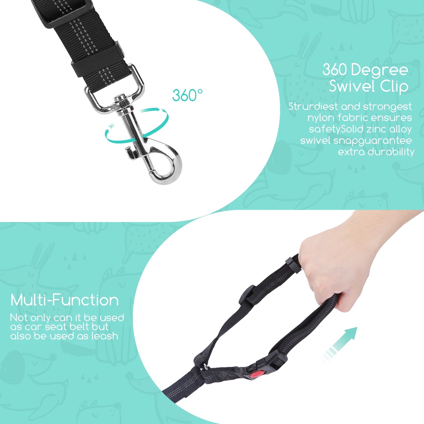 Cinturón de seguridad para coche para perros (2 unidades), arnés para perros con elástico reflectante.