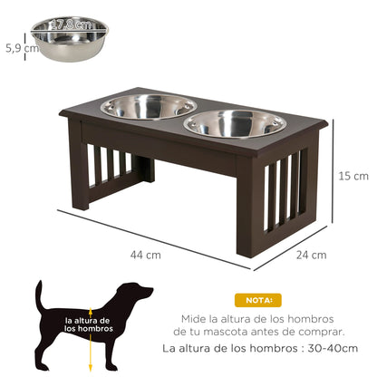 PawHut Raised Stainless Steel Dog Feeder 44x24x15 cm Brown