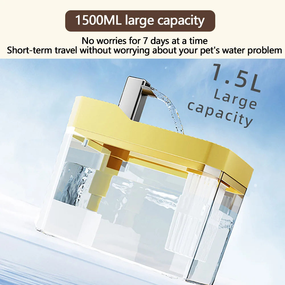 Fuente de agua automática para gatos de 1,5 l con bomba silenciosa, dispensador de agua para perros, USB, anti-quemaduras, fuente para mascotas, fuente para gatos de interior