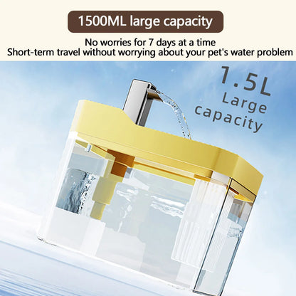 Fuente de agua automática para gatos de 1,5 l con bomba silenciosa, dispensador de agua para perros, USB, anti-quemaduras, fuente para mascotas, fuente para gatos de interior