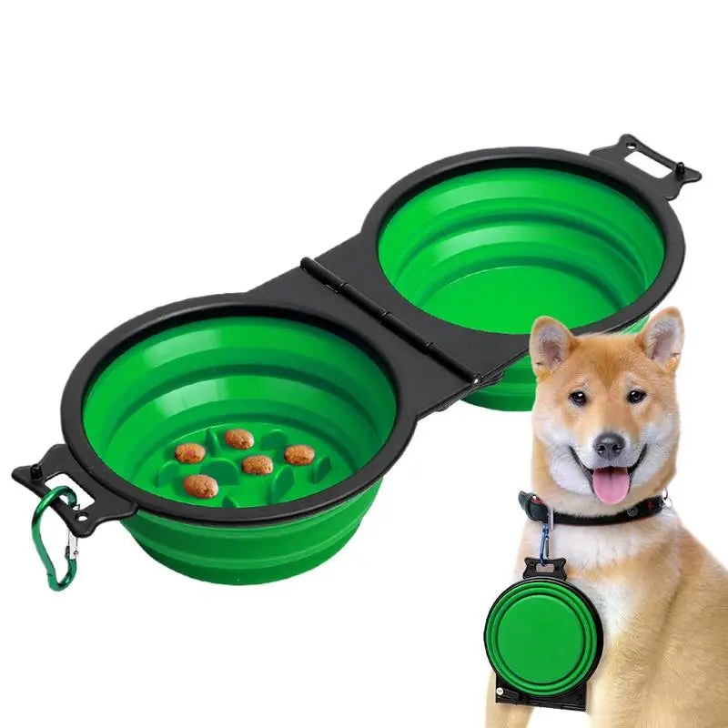 Comedero plegable para perros, comedero doble plegable para perros, comedero lento para mascotas con clips de bloqueo para caminar.