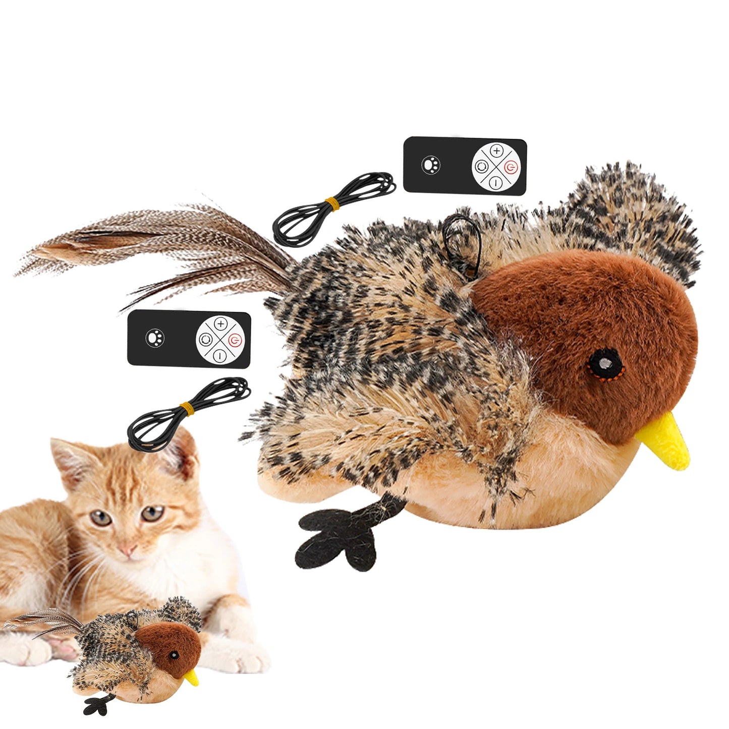 Juguete de pájaro cantor simulado con control remoto, juguete de peluche para gato, juguete interactivo con plumas para gato y pájaro, Melodys Chaser para gatitos.