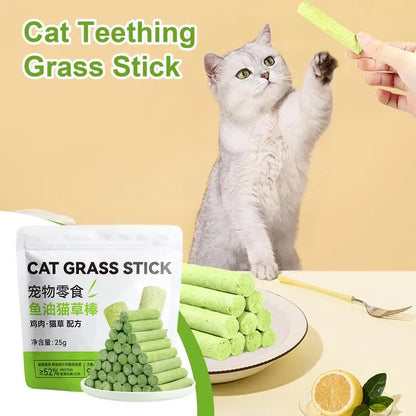Juguete masticable para gatos para limpiar los dientes, palo de hierba para gatos al aire libre, palo para limpiar la dentición, palo masticable para eliminar bolas de pelo, hierba masticable para gatos