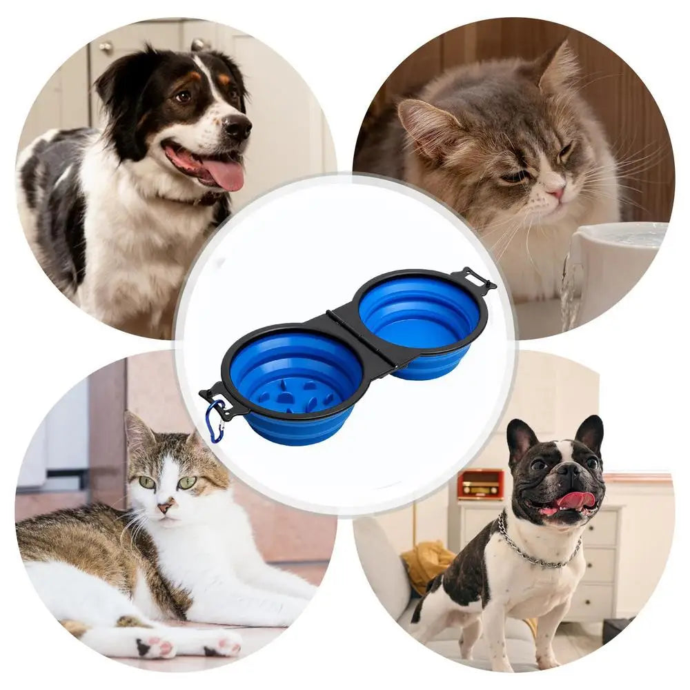 Comedero plegable para perros, comedero doble plegable para perros, comedero lento para mascotas con clips de bloqueo para caminar.