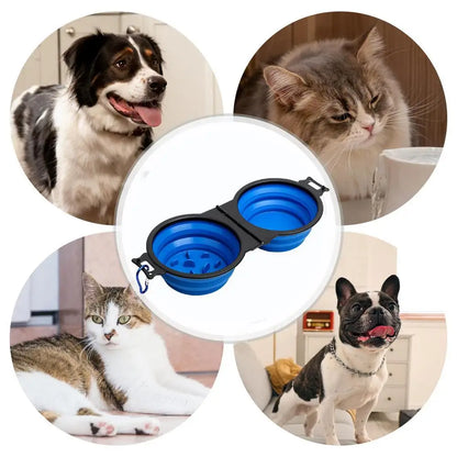 Comedero plegable para perros, comedero doble plegable para perros, comedero lento para mascotas con clips de bloqueo para caminar.
