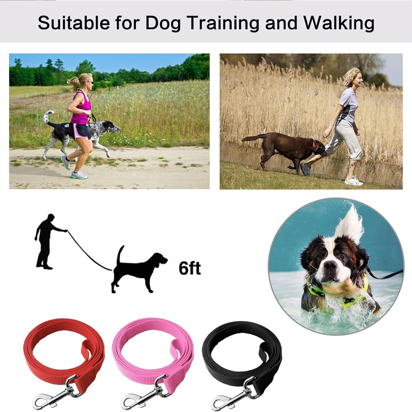 Correas negras de 1,8 m y varios colores para entrenamiento de perros grandes, medianos y pequeños, para perros largos, para entrenamiento, patio y camping.