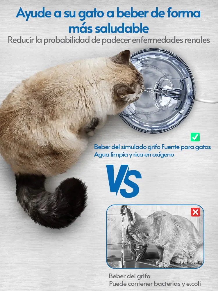 Fuente de agua automática DownyPaws de 2 l para gatos con grifo, dispensador de agua para perros, bebedero con filtro transparente y sensor para mascotas.