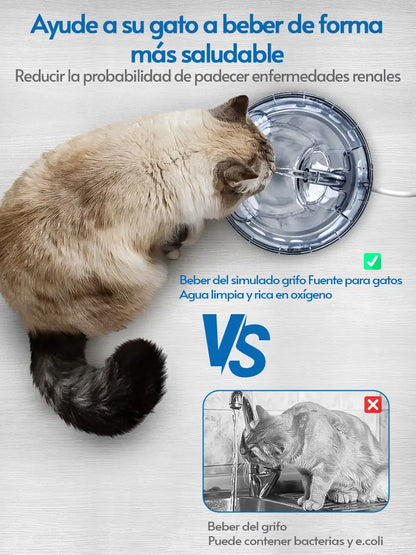 Fuente de agua automática DownyPaws de 2 l para gatos con grifo, dispensador de agua para perros, bebedero con filtro transparente y sensor para mascotas.