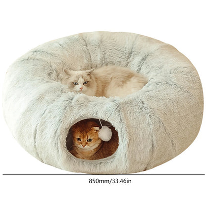 Cama y túnel para gatos de invierno suave y divertido, cueva plegable para gatos para dormir profundamente, proporciona calidez y comodidad para gatos, perros pequeños y mascotas.