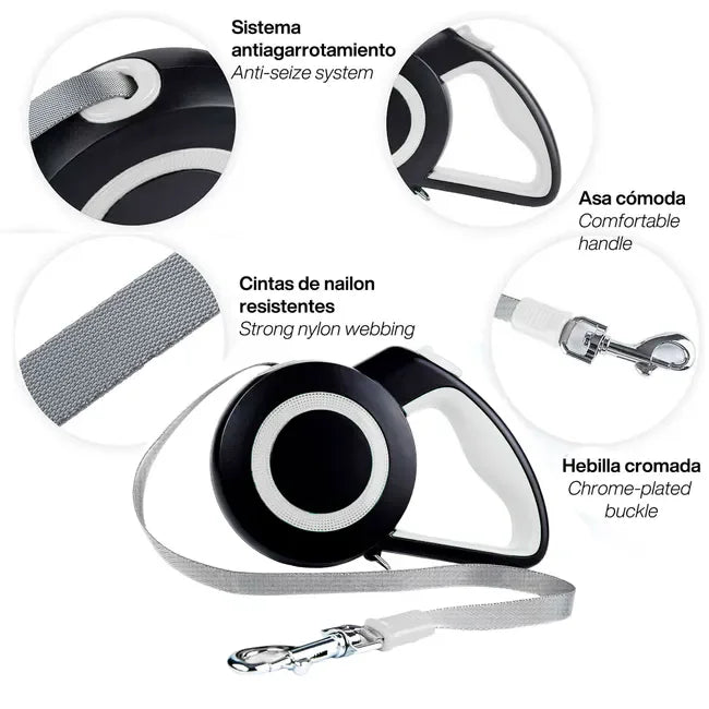 Correa Extensible 3mts con Función Retráctil máx 15 kg-Correa Extensible Retráctil 3 mts para Perros hasta 15 kg Peso máx-Yommy