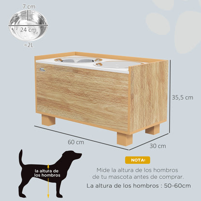 Comedero elevado para perros PawHut con comedero lento extraíble de roble