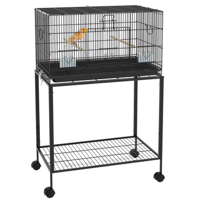 PawHut Birdcage metal bird cage with removable tray 2 hangers 2 feeders for Black Canary parakeets