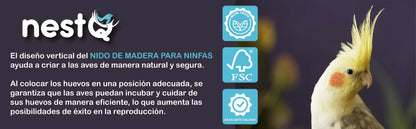 NestQ nest for nymphs 30 cm x 21,5 cm x 20,5 cm-wooden breeding house with chip-nest size S nymphs, Carolines, cockatoos, pyrrhuras-wooden house for birds-Vertical wooden nest