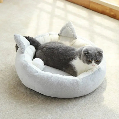 Cama suave para mascotas, cojín para gatos con diseño de orejas de gato, transpirable, nido de peluche para perros pequeños y medianos.