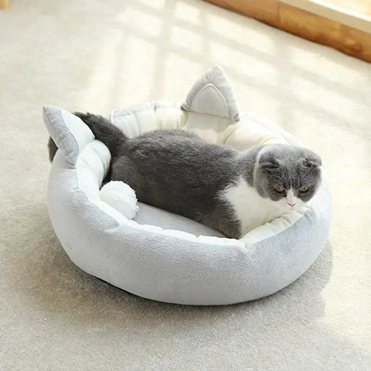 Cama suave para mascotas, cojín para gatos con diseño de orejas de gato, transpirable, nido de peluche para perros pequeños y medianos.