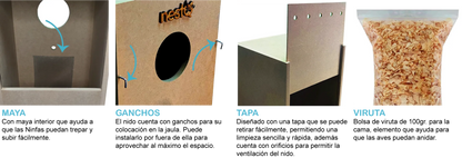 Nestq Nest for Nymphs 30 cm X 20 cm X 20 cm - Wooden Breeding House with Chip - Nest Size S Nymphs, Carolinas, Cockatoos, Pyrrhuras - Wooden House for Birds - Vertical Wooden Nest