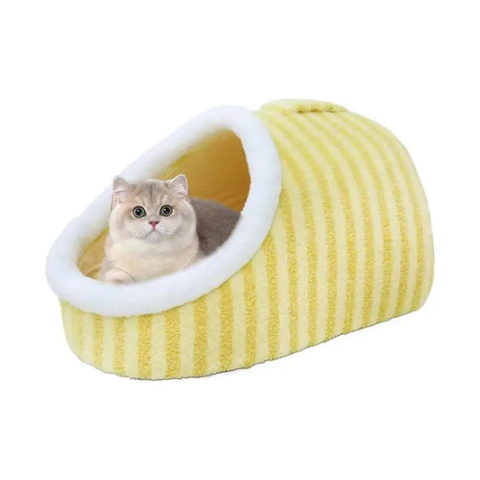 Cueva para gatos de interior, cama cueva para gatos medianos y grandes, cómoda pantufla para mascotas de interior, acogedora cama escondida para mascotas, linda cama cubierta para gatos con