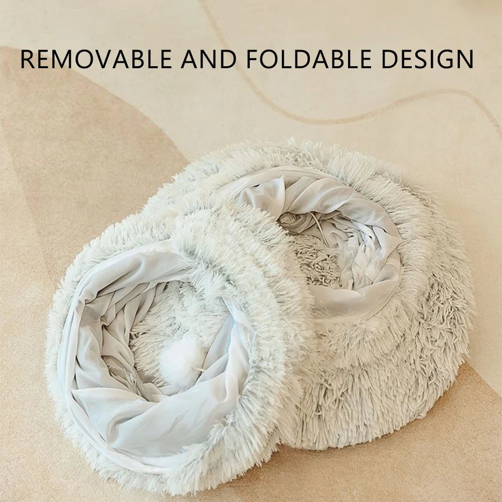 Cama y túnel para gatos de invierno suave y divertido, cueva plegable para gatos para dormir profundamente, proporciona calidez y comodidad para gatos, perros pequeños y mascotas.