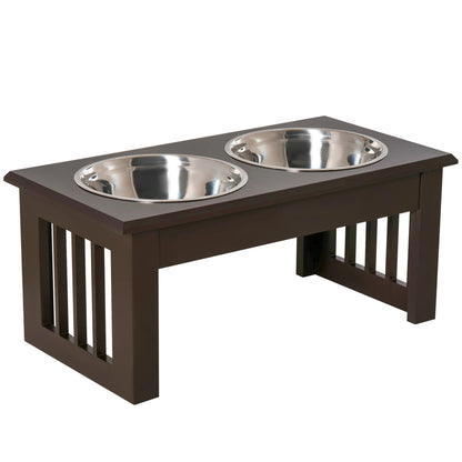PawHut Raised Stainless Steel Dog Feeder 44x24x15 cm Brown
