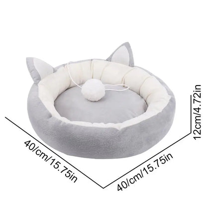 Cama suave para mascotas, cojín para gatos con diseño de orejas de gato, transpirable, nido de peluche para perros pequeños y medianos.