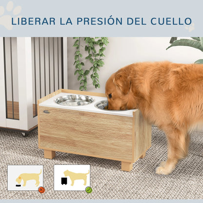 Comedero elevado para perros PawHut con comedero lento extraíble de roble