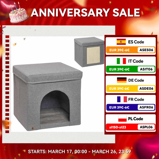 Casa para gatos PawHut con rascador y puerta 36,5x36,5x36,5 cm Gris